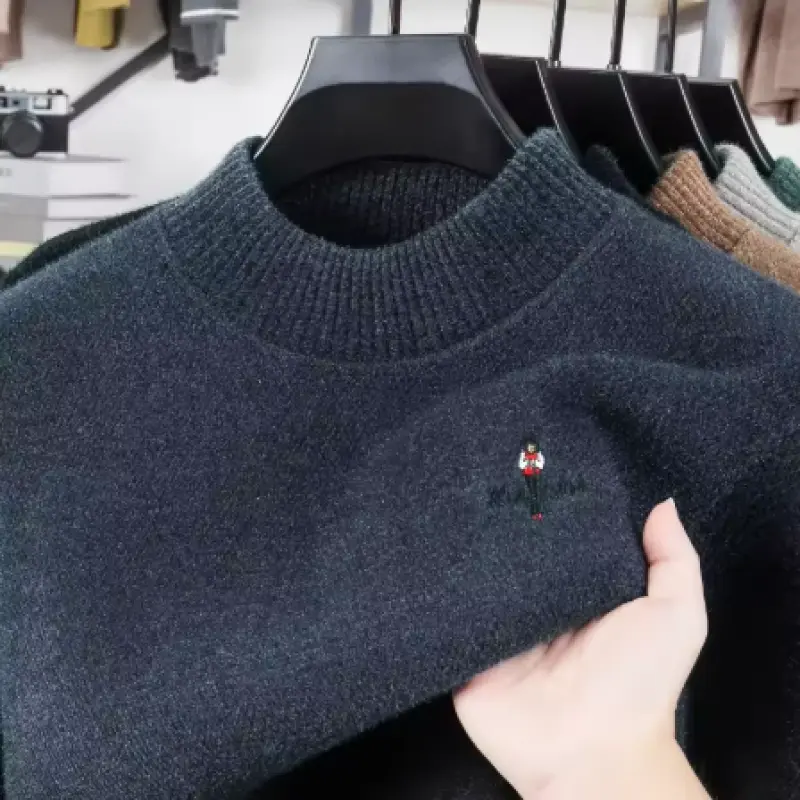 Thickened Sweater Men's Mink Fur Winter Clothing Knitted Base Wool Sweater One-piece Velvet Top